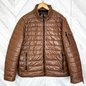 Wilsons Leather Bomber Jacket Mens Size XL Brown Quilted Puffer Moto Bikercore